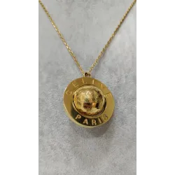 CELINE – Collier Pendentif Médaille Globe Or Vintage