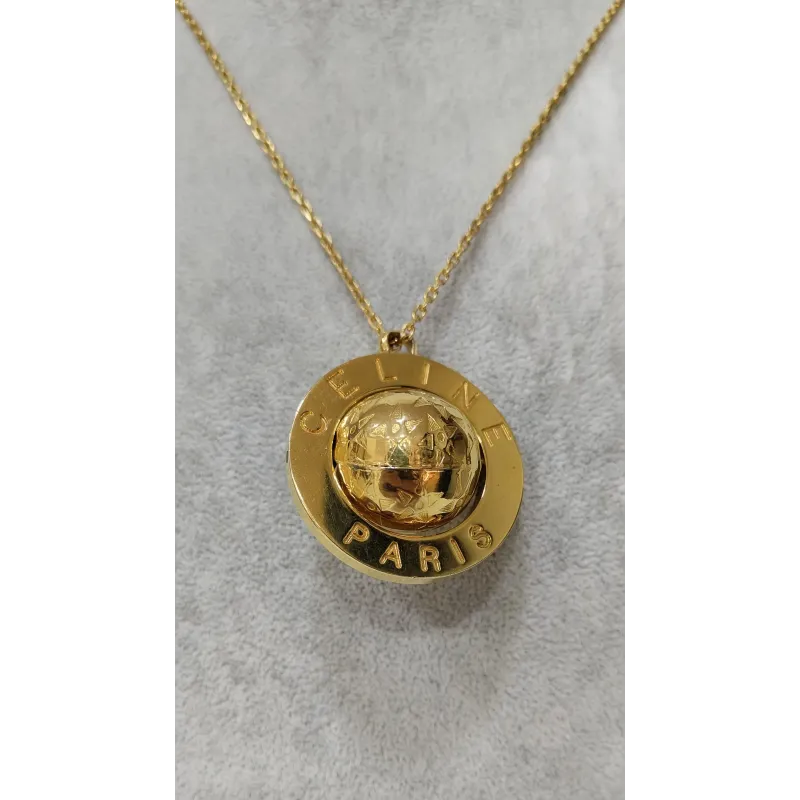 CELINE – Collier Pendentif Médaille Globe Or Vintage