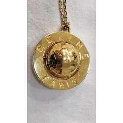 CELINE – Collier Pendentif Médaille Globe Or Vintage