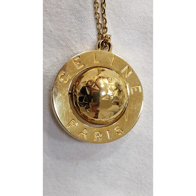 CELINE – Collier Pendentif Médaille Globe Or Vintage