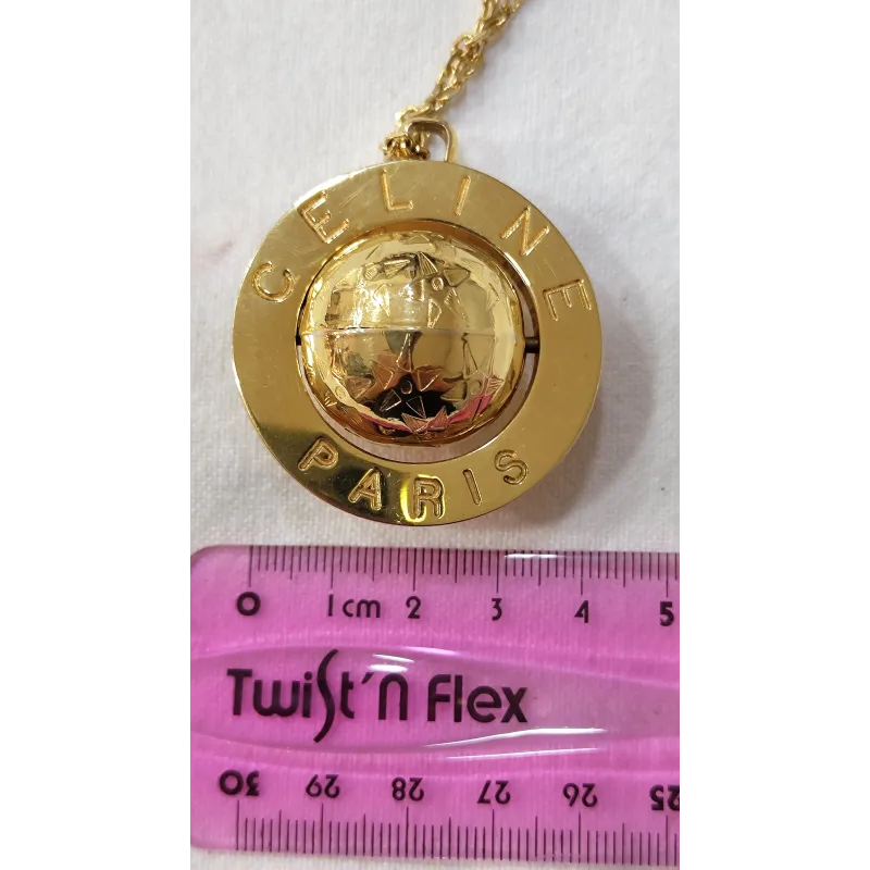 CELINE – Collier Pendentif Médaille Globe Or Vintage