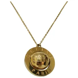 CELINE – Collier Pendentif Médaille Globe Or Vintage