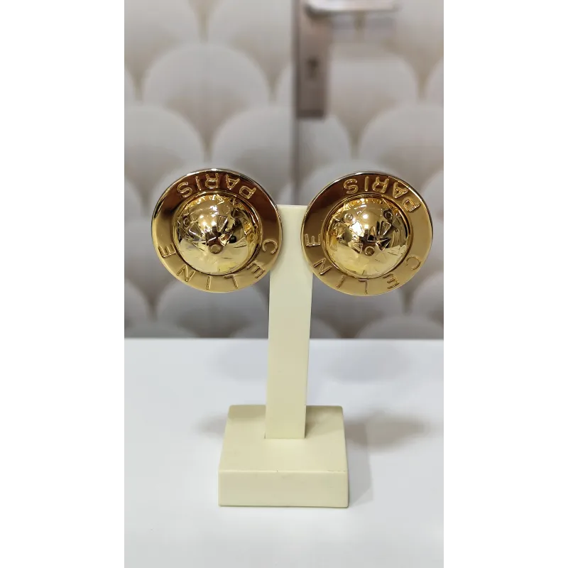 CELINE – Boucles d'Oreilles Vintage "Sphère" doré