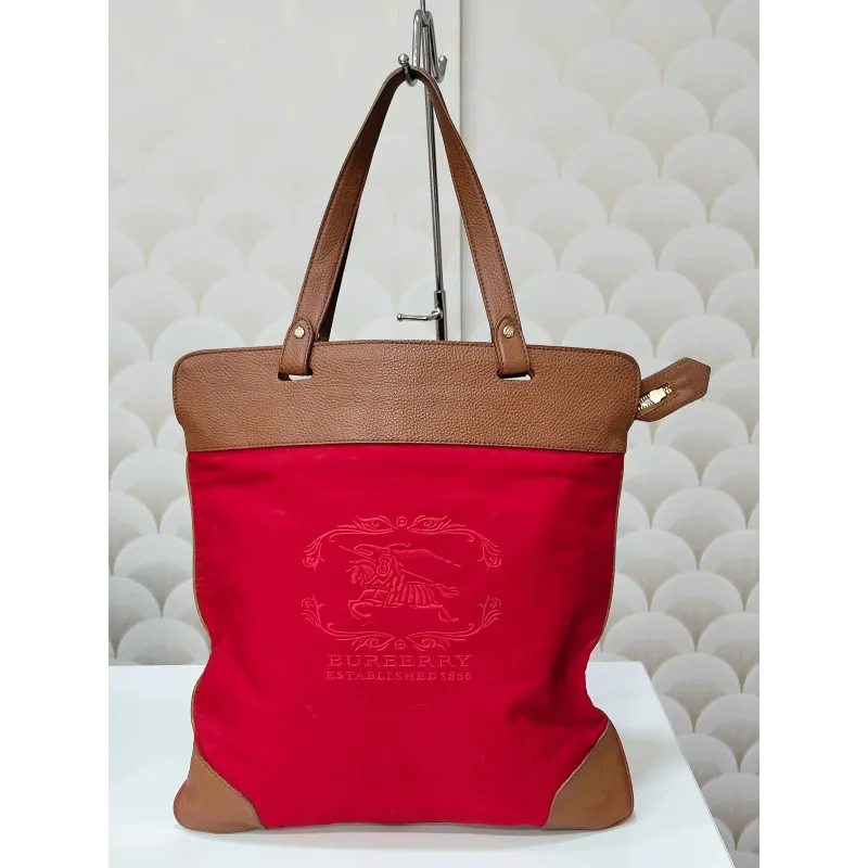 Sac cabas Burberry rouge et cuir camel