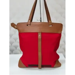 Sac cabas Burberry rouge et cuir camel