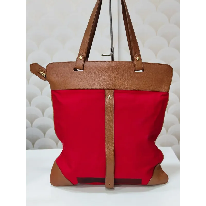 Sac cabas Burberry rouge et cuir camel