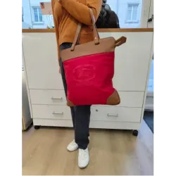 Sac cabas Burberry rouge et cuir camel