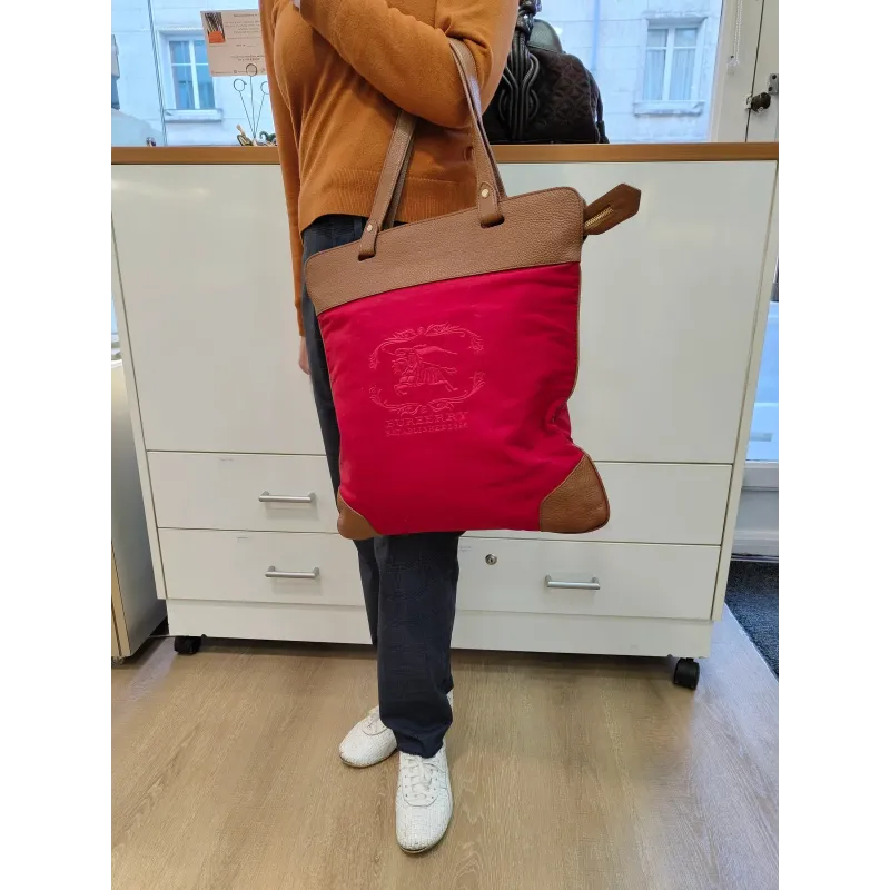 Sac cabas Burberry rouge et cuir camel