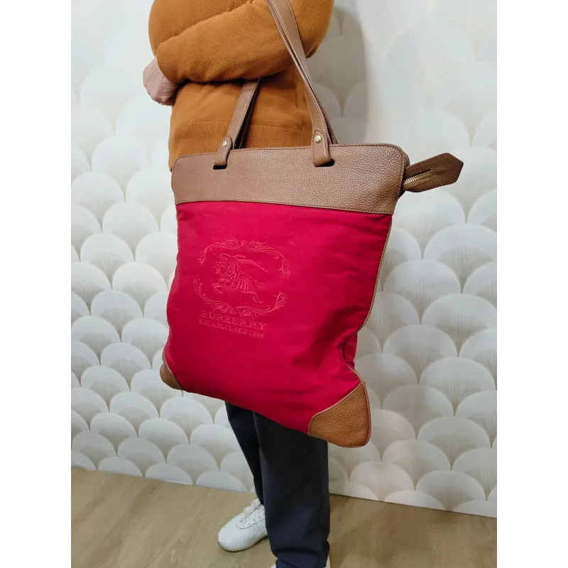 Sac cabas Burberry rouge et cuir camel