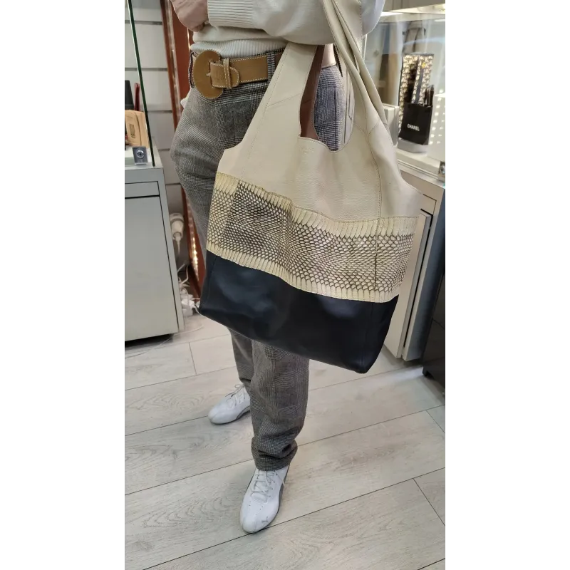 Sac à main en cuir de vache et de python