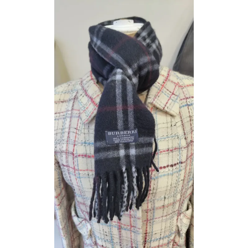 Burberry – Écharpe en cachemire à carreaux navy