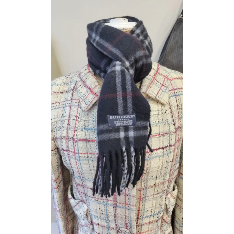 Burberry – Écharpe en cachemire à carreaux navy