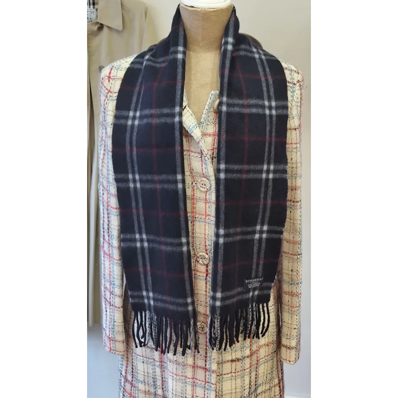 Burberry – Écharpe en cachemire à carreaux navy
