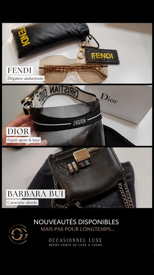 Des pièces iconiques viennent d’arriver chez Occasionnel Luxe :

🖤 Lunettes signature Fendi
🖤 Visière Dior J’Adior
🖤 Mini sac chaîne Barbara Bui

Des modèles forts, tendance et en quantité limitée.
Première arrivée, première servie…
📍 Disponible dès maintenant en magasin
📩 Réservation possible en message privé
#occasionnelluxe #depotventedeluxe #luxesecondmain #fendilovers #dioraddict barbarabui modeaddict toursmaville